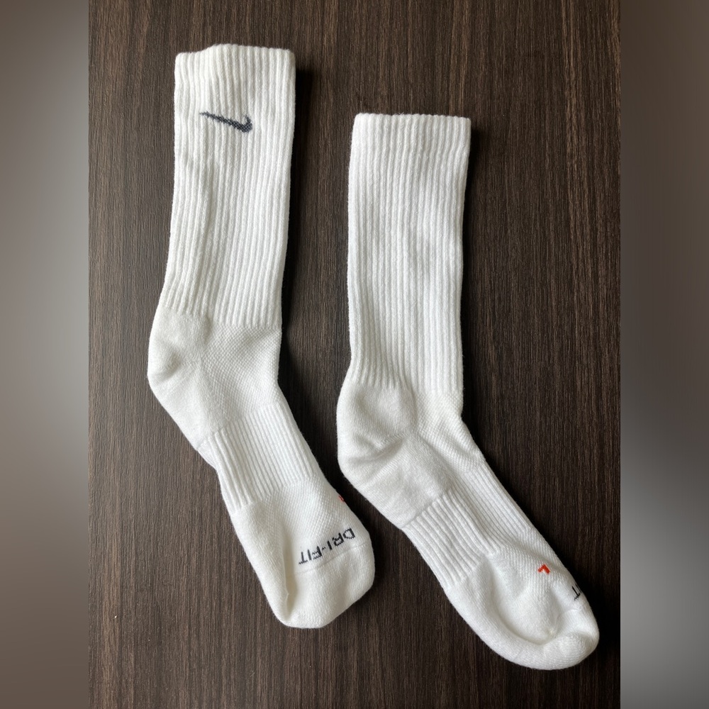 White & Grey Nike Dri-Fit Cotton Cushioned Crew Socks